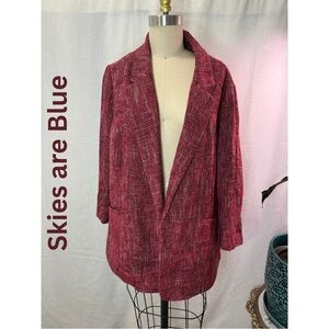 Skies Are Blue Red Textured Blazer Jacket Size 1W Women’s Open Front Pockets